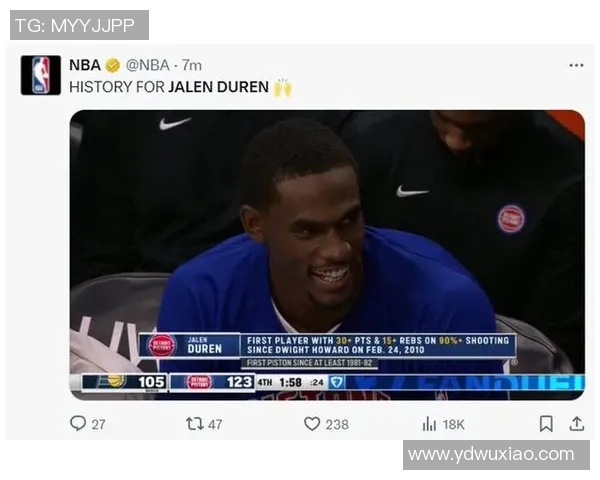 杜伦近六场五场砍两双，此役66.7%命中率砍下18+14